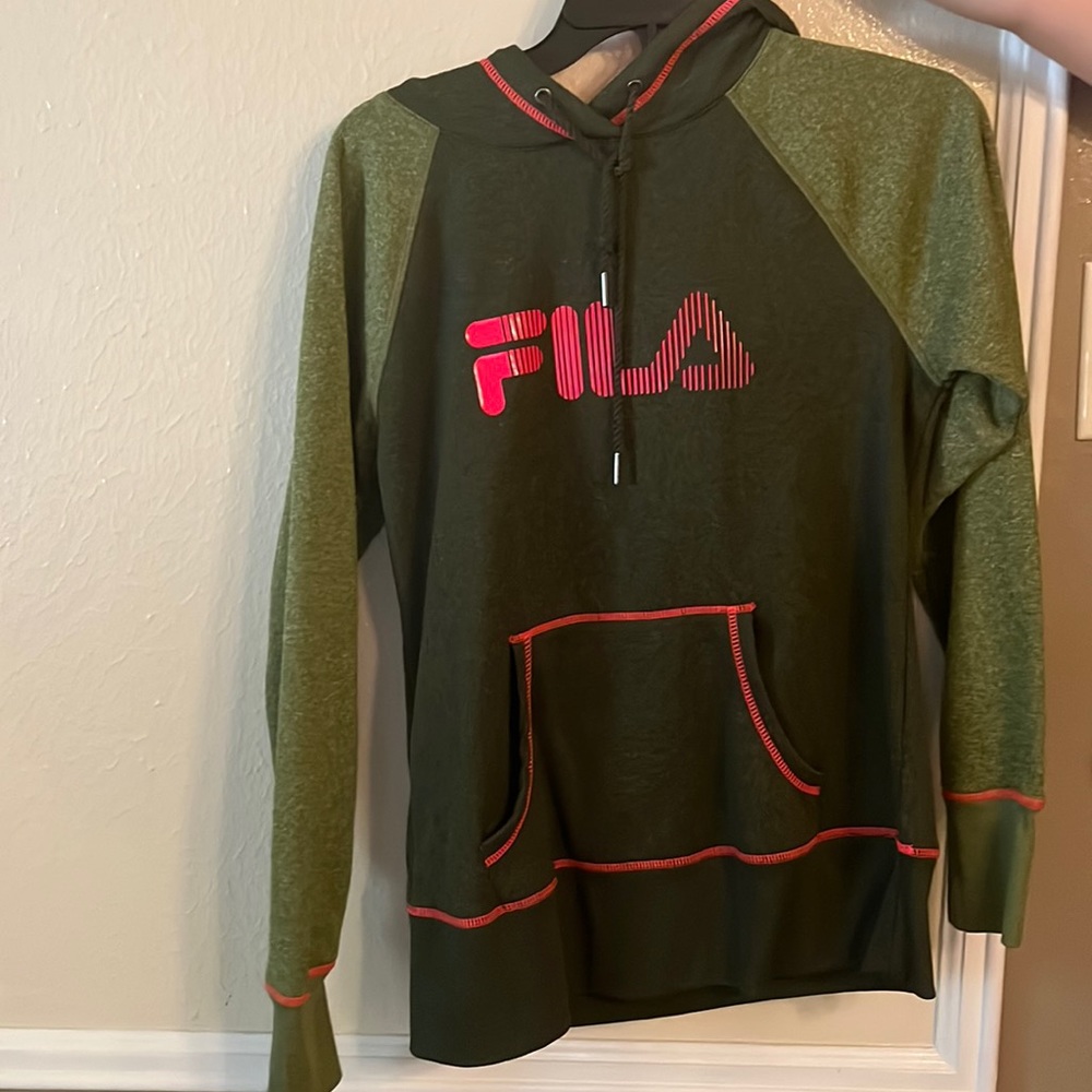 Size Medium- Green sweatshirt with coral detailing